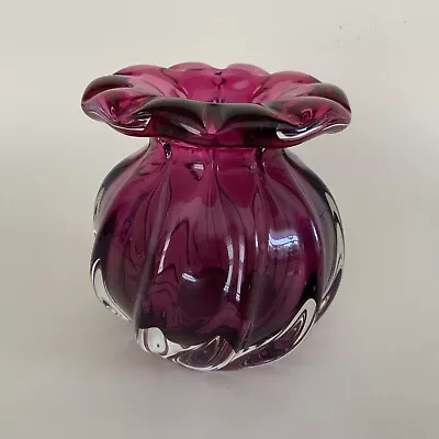 Buy Chribska 1414 Bohemia Glass Purple Vase. Vintage Art Glass Czech Republic • 19.99£