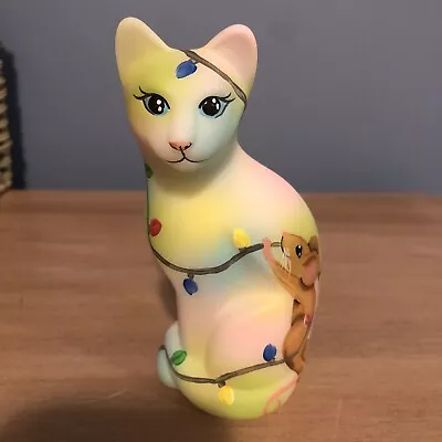 Buy Fenton Opal Satin Glass Hand Painted Stylized Cat Tie Dye Christmas Facga Mcm • 186.39£