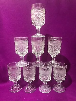 Buy Set Of 8 Footed Goblet Crystal Clear Glass Diamond Point 5.5 In High Vintage • 55.87£