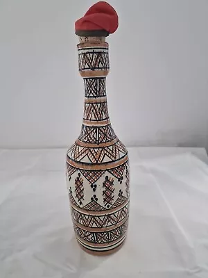 Buy Vintage Moroccan Safi Handmade Pottery Bottle Vase Signed 28cm Tall Hand Painted • 25£