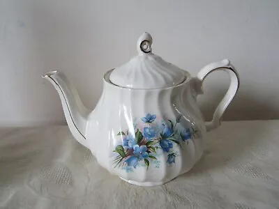 Buy Vintage Retro Sadler Pottery Teapot Fluted With Blue Flowers 2 Pint • 8.99£