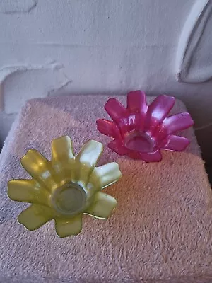Buy Vintage Flower Candle Holders, Glass Tealight Holders, Pink And Yellow Pair.   • 10£