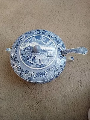 Buy Historic America Blue Johnson Brothers Round Covered Tureen With Ladle • 372.76£