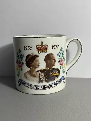 Buy Vintage Royal Sutherland H&M The Queens Silver Jubilee 1977 Tea Cup Silver Trim • 7.49£
