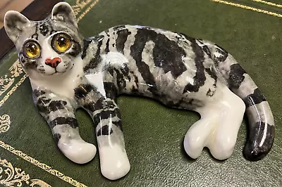 Buy Winstanley Tabby And White Cat Laying Down With Glass Eyes. Size 2 • 45£