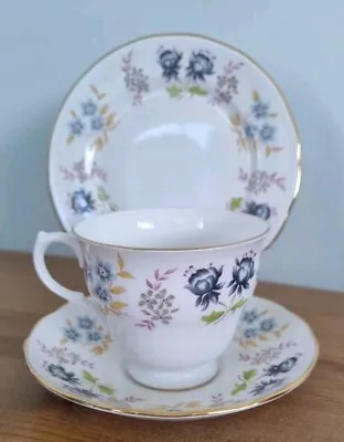 Buy Vtg. Queen Anne Bone China Trio Cup Saucer Plate Blue Flowers Floral. Patt. 8353 • 12£