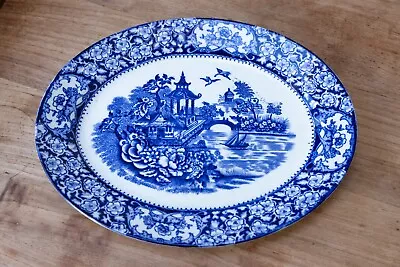 Buy Antique Olde Alton Ware Oval Platter Swinnerton England Flow Blue Willow Pattern • 70£