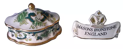 Buy Vintage Masons Ironstone Green Chartreuse Pattern Lidded Trinket Box • 18.50£