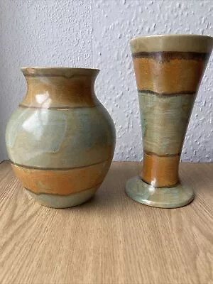 Buy Oldcourt Ware Blue & Orange Vintage Vases X 2 - Beautiful MCM Ceramic Vases • 12£