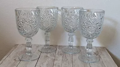 Buy 4 Libbey STAR OF DAVID Hobstar Pedestal Goblets Glasses Water Wine 12 Oz Vintage • 22.37£