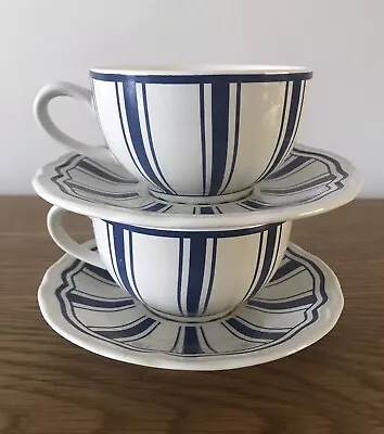 Buy Ikea Art Deco Cups & Saucers X 2  Blue & White Scalloped Edges Beautiful! VGC • 14.99£