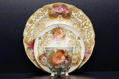 Buy Antique KPM Berlin Cup Saucer & Plate With 'Weichmalerei' Flowers Rocaille Style • 3,267.59£