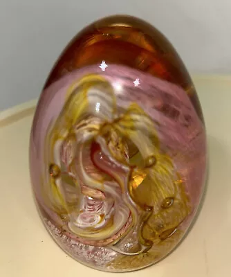 Buy Conical Glass Paperweight In Pink Yellow White Floating Swirls Egg Shape • 12£