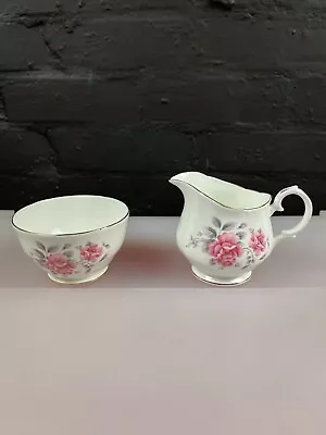 Buy Duchess Pink Rose Grey Leaves Flowers Milk / Cream Jug 4  And Sugar Bowl 3 Sets • 15.99£