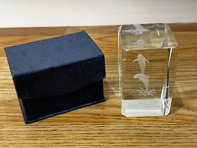 Buy SeaWorld 3D Laser Engraved Dolphins  Glass Vintage Paperweight • 9.99£