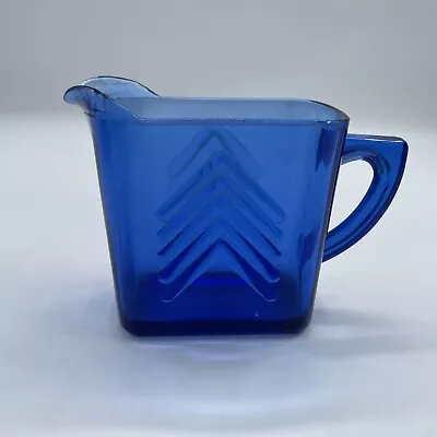 Buy Vintage HAZEL ATLAS Cobalt Blue Creamer CHEVRON PATTERN Depression Glass • 9.08£