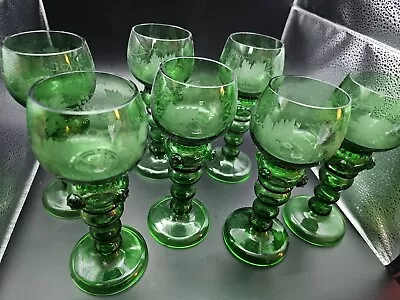 Buy Bohemian Czech Hock Wine Goblets Roemer X 7 Glasses Vine Pattern Vintage • 108£