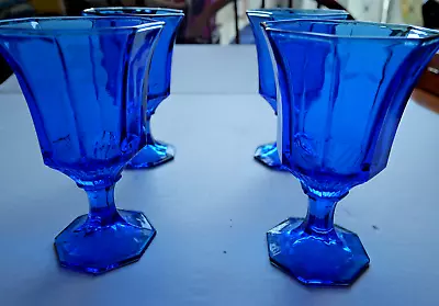 Buy Independence Octagonal Cobalt Blue Stemmed Glassware 4 Water Glasses Iced Tea • 23.29£