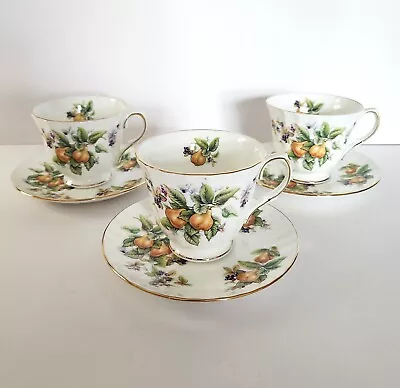 Buy Duchess Tea Cups & Saucers Set Of 3 Fruit & Berries Gold Trim Vintage Tea Party • 36.81£