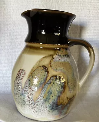Buy Studio Art Pit Fired Pottery Brown Turquoise Drip Pitcher Jug Signed • 51.26£