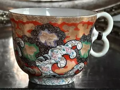 Buy Exquisite Antique Japanese Meiji Satsuma Tsunami Painted & Gilded Porcelain Cup • 19.99£