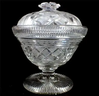 Buy Antique Regency Anglo Irish Cut Glass Sweetmeat Jar & Cover Bonbonniere • 99.99£