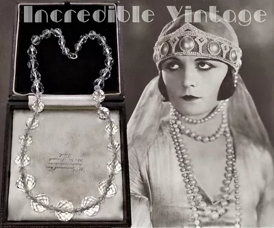 Buy Art Deco SIGNED CZECH Rock Crystal Glass Beads Necklace Antique Bohemian Bridal • 59.95£