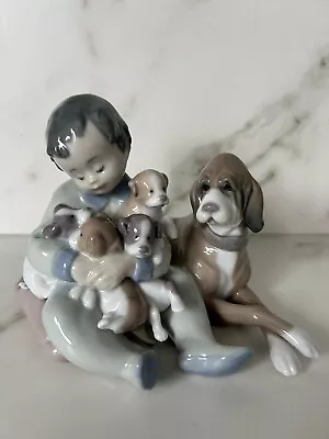 Buy Adorable Lladro  New Playmates  Boy With Puppies Figurine 5456 • 40£