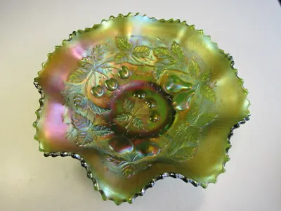 Buy Antique Northwood Green Three Fruits Carnival Glass Bowl • 41.94£