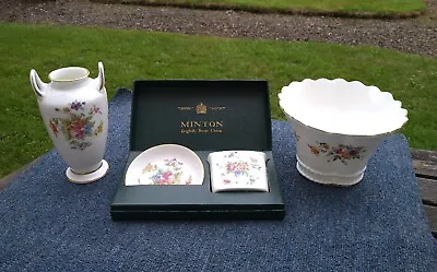 Buy 4 Pieces Of Minton Bone China Marlow Vase Planter Boxed Dish & Vase • 13.99£