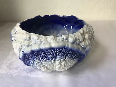 Buy Vintage BURLEIGH Ironstone Majolica Cabbage Bowl Dish Blue & White • 19.99£