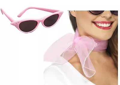 Buy Pink Ladies Glasses Scarf Grease 50's Fancy Dress Hen Nights Party 1950's  • 4.99£