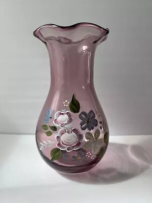 Buy Fenton Designed For Teleflora Ruffled Amethyst Vase Handpainted • 18.55£