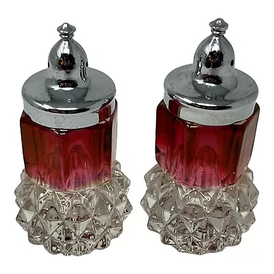 Buy Vintage Indiana Glass Cranberry Diamond Point Salt & Pepper Shakers • 11.17£