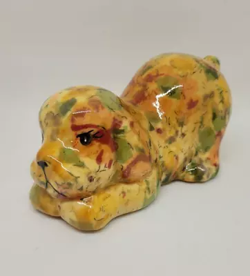 Buy Vintage Decoupage Dog Figurine Statue Ornament Floral Design Ceramic Glaze • 9.95£