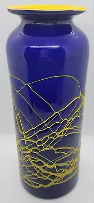 Buy Azerbaijan Glassware Art Vase Cobalt Blue Yellow Spun Overlay  11 Tall Handblown • 116.70£