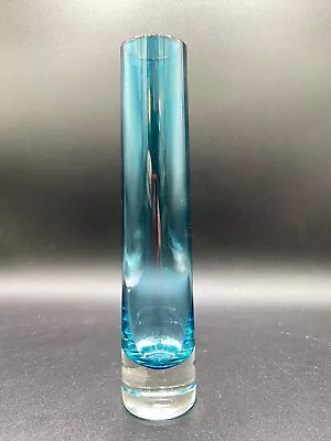 Buy Vintage Heavy Based Aqua Blue Colour 9  Handblown Glass 1970's Vase  • 16.37£