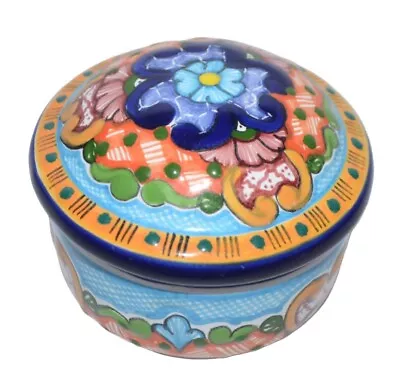 Buy Arte Talavera Mexican Pottery Trinket Dish Lid Round Blue 3 X 3  Signed Handmade • 18.63£