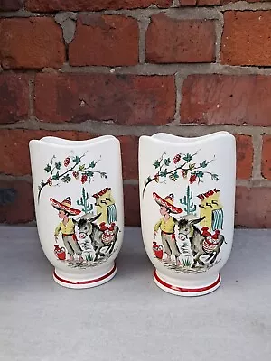 Buy Pair Vintage 1950s Crown Ducal Vase 292 Little Pedro, Mexico Boy Donkey Cactus • 10£