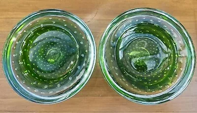 Buy Whitefriars (?) Art Glass Controlled Bubble 5  Bowls 9099 Green London VTG 50s  • 9.99£