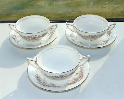 Buy Minton English Bone China Bedford Pattern 3 X Soup Bowls And Stands S669 • 20£