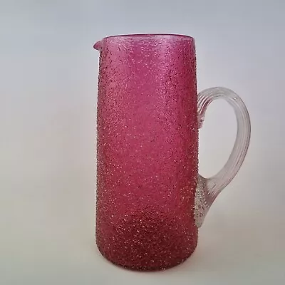 Buy Antique 19th Century Cranberry Crackle Glass Jug 20.5cm High • 59£