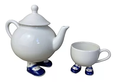 Buy Carlton Ware Vintage Lustre Pottery Walking Ware Teapot & Tea Cup Blue Shoes • 79.99£