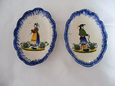 Buy Henriot   Quimper  Pair  Of  Small  Pin  Dishes  With  Man  &  Woman  Decoration • 24.99£