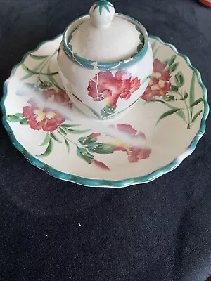 Buy Antique, WEMYSS, Round INKWELL, Covered Top With Liner, R.HERON, Carnation • 50£