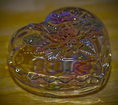Buy VINTAGE Crystal Trinket Box Heart Shape Rose Garden Very Beautiful! • 27.40£