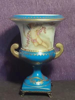 Buy Antique Meissen Or Style German Porcelain Cherubs Vase Jewelled & Metal Footed • 50£