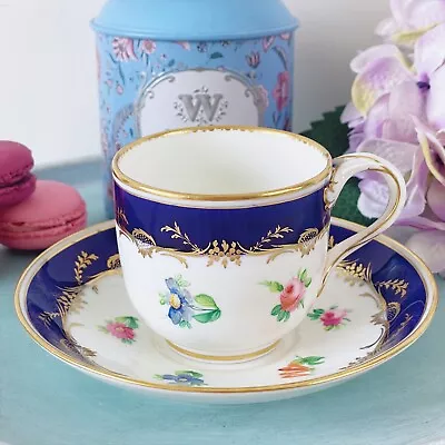 Buy Antique Minton Cup And Saucer, Handpainted Flowers, Bifurcated Split Handle 1855 • 75£