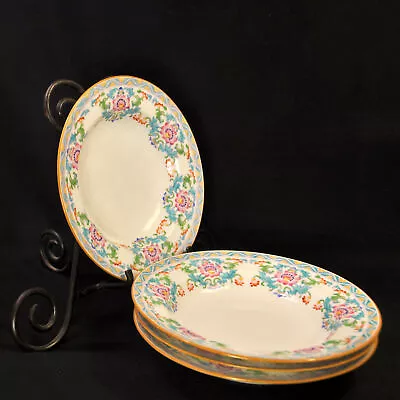 Buy Mintons 4 Rimmed Soup Bowls 1910 RN#566884 Floral Hand Painted Set Pink Blue • 186.37£