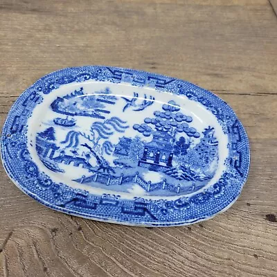 Buy Antique Blue And White Old Willow Pattern Platter Unbranded 18cm Long • 11.99£